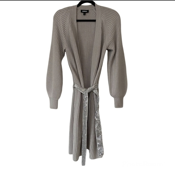 Express sequin belted duster cardigan - Picture 7 of 11